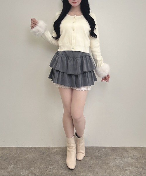 INGNI(イング)の「袖フェイクファーニットカーディガン(カーディガン/ボレロ・レディース・アイボリー/ピンク/ブラック・M)」の8枚目の写真
