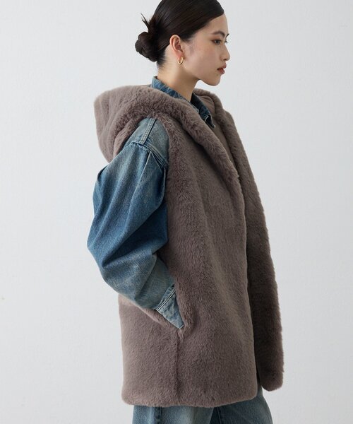 THE PAUSE（ザ ポーズ）の「＜WEB＆一部店舗限定＞【THE PAUSE】フェイクレッキスフードジレ（ベスト・レディース・アイボリー/グレイッシュベージュ・FREE）」の10枚目の写真