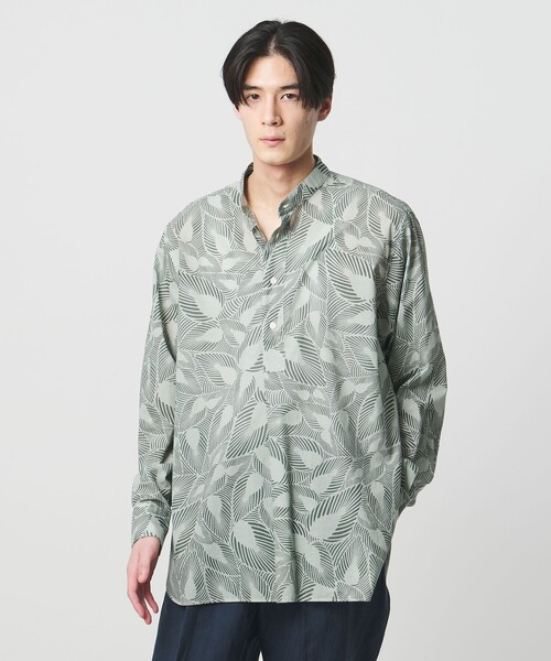 ORIAN(オリアン)の「<ORIAN> リーフ バンドカラー プルオーバー(シャツ/ブラウス・メンズ・オリーブ・L)」の2枚目の写真