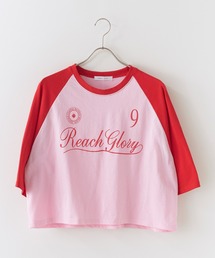 Printed Design Raglan-Sleeve Cropped T-Shirt / プリントデザイン ラグランスリーブ クロップド丈Tシャツ スポーティ 韓国 2026年 夏 夏服 レディース