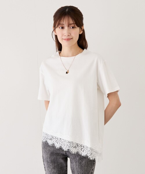 Jayro(ジャイロ)の「アシメレースTシャツ(Tシャツ/カットソー・レディース・ホワイト系その他・M)」の1枚目の写真