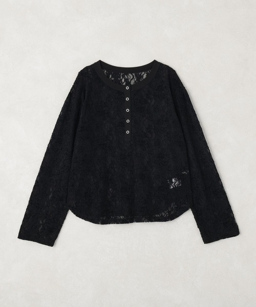 earth music&ecology（アースミュージックアンドエコロジー）の「レースヘンリープルオーバー（Tシャツ/カットソー・レディース・アイボリー/ブラック/ブラウン・FREE）」の2枚目の写真