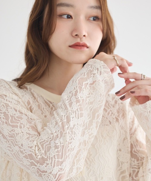 earth music&ecology（アースミュージックアンドエコロジー）の「レースヘンリープルオーバー（Tシャツ/カットソー・レディース・アイボリー/ブラック/ブラウン・FREE）」の12枚目の写真