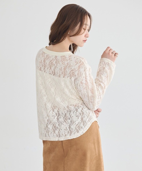 earth music&ecology（アースミュージックアンドエコロジー）の「レースヘンリープルオーバー（Tシャツ/カットソー・レディース・アイボリー/ブラック/ブラウン・FREE）」の8枚目の写真
