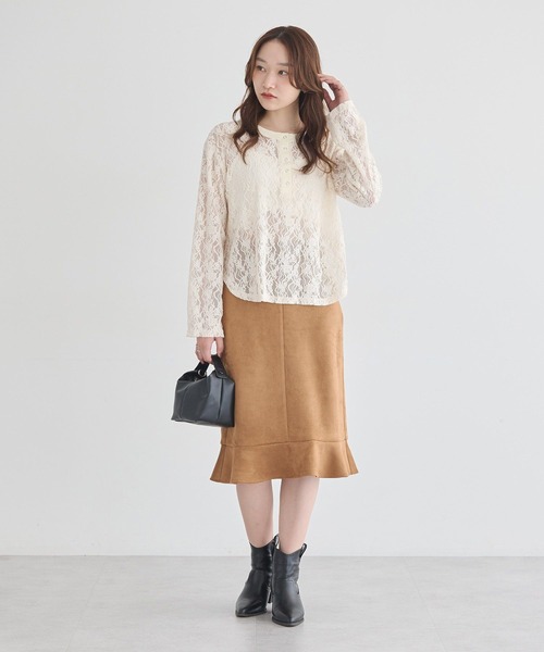 earth music&ecology（アースミュージックアンドエコロジー）の「レースヘンリープルオーバー（Tシャツ/カットソー・レディース・アイボリー/ブラック/ブラウン・FREE）」の9枚目の写真