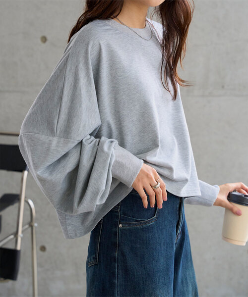 KOBE LETTUCE（コウベレタス）の「ボリュームスリーブスウェットトップス（スウェット・レディース・ブラック/オフホワイト/グリーン/ダークブラウン/杢グレー・M）」の3枚目の写真