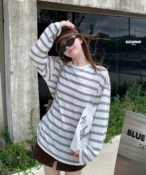 SHEPP(シープ)の「【26年秋冬新作】マルチボーダー ロングスリーブ Tシャツ(Tシャツ/カットソー・レディース・レッド/ブルー/ネイビー・F)」の11枚目の写真
