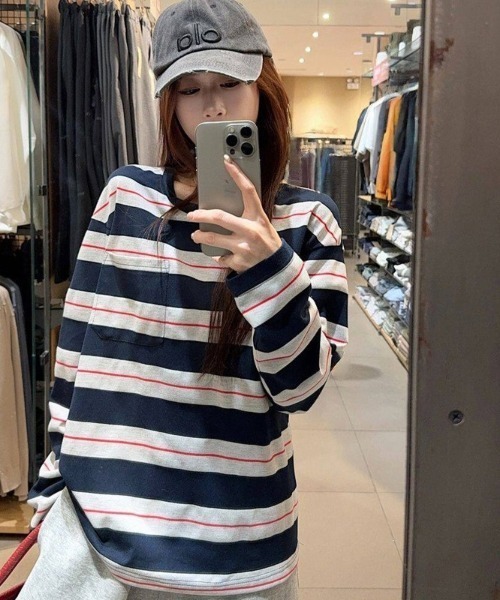 SHEPP(シープ)の「【26年秋冬新作】マルチボーダー ロングスリーブ Tシャツ(Tシャツ/カットソー・レディース・レッド/ブルー/ネイビー・F)」の16枚目の写真
