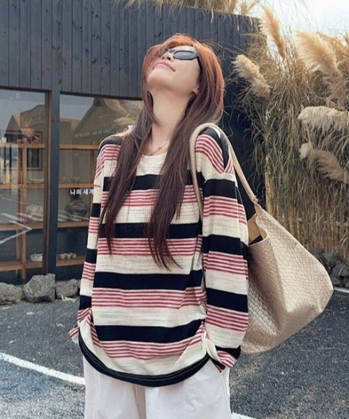 SHEPP(シープ)の「【26年秋冬新作】マルチボーダー ロングスリーブ Tシャツ(Tシャツ/カットソー・レディース・レッド/ブルー/ネイビー・F)」の6枚目の写真