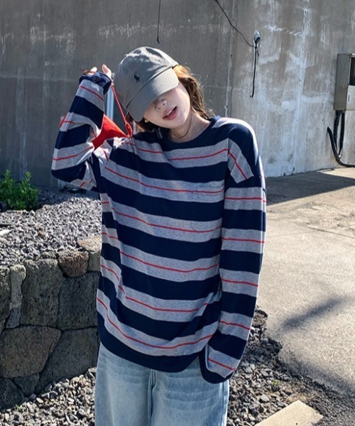 SHEPP(シープ)の「【26年秋冬新作】マルチボーダー ロングスリーブ Tシャツ(Tシャツ/カットソー・レディース・レッド/ブルー/ネイビー・F)」の15枚目の写真
