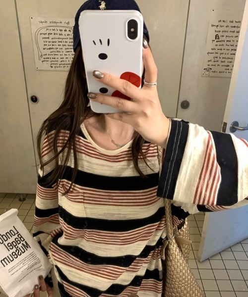 SHEPP(シープ)の「【26年秋冬新作】マルチボーダー ロングスリーブ Tシャツ(Tシャツ/カットソー・レディース・レッド/ブルー/ネイビー・F)」の8枚目の写真