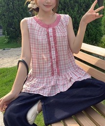 ノースリーブチェック柄トップス