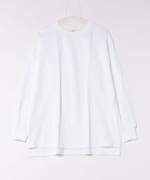 【HANES/ヘインズ】【ヘビーウェイト（肉厚）のコットン100％生地を使用】1P BEEFY-T for HER ボリュームスリーブTシャツ 長袖 無地 シンプル タフ サイドスリット 華奢見え タグレス仕様