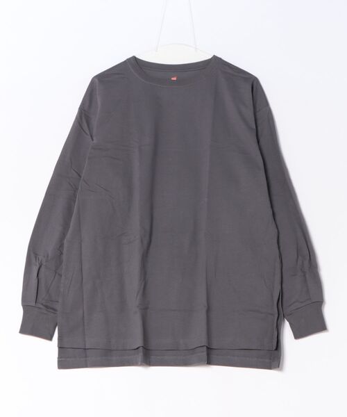 HANES(ヘインズ)の「【HANES/ヘインズ】【ヘビーウェイト(肉厚)のコットン100%生地を使用】1P BEEFY-T for HER ボリュームスリーブTシャツ 長袖 無地 シンプル タフ サイドスリット 華奢見え タグレス仕様(Tシャツ/カットソー・レディース・ホワイト/ブラック・FREE)」の2枚目の写真