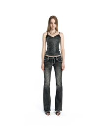 Western Curve Embroidery Jeans Black