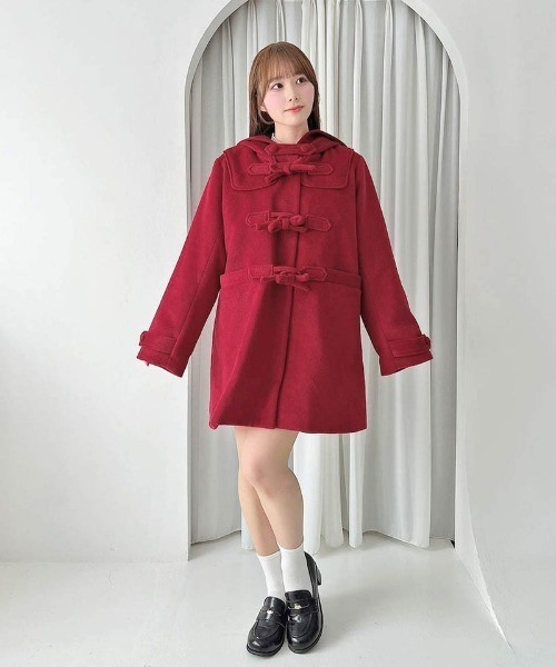F i.n.t（フィント）の「リボン釦ダッフルコート/fint フィント（ダッフルコート・レディース・ブルーグレー/グレー/レッド・FREE）」の5枚目の写真