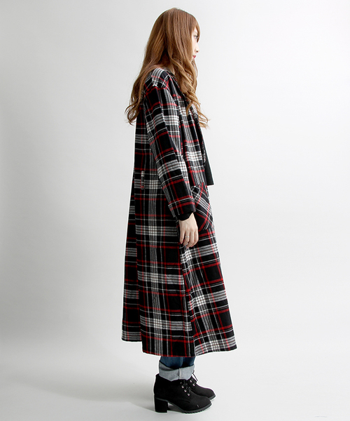 WEGO(ウィゴー)の「WEGO/チェックネルロングガウン(チェスターコート・レディース・ブラック系その他/レッド系その他/グリーン系その他/ブラウン系その他・FREE)」の6枚目の写真