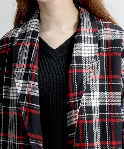 WEGO(ウィゴー)の「WEGO/チェックネルロングガウン(チェスターコート・レディース・ブラック系その他/レッド系その他/グリーン系その他/ブラウン系その他・FREE)」の8枚目の写真