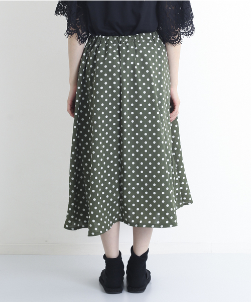 MERLOT（メルロー）の「ドット柄フレアスカート1086（スカート・レディース・ネイビー/ブラック/カーキ・FREE）」の6枚目の写真