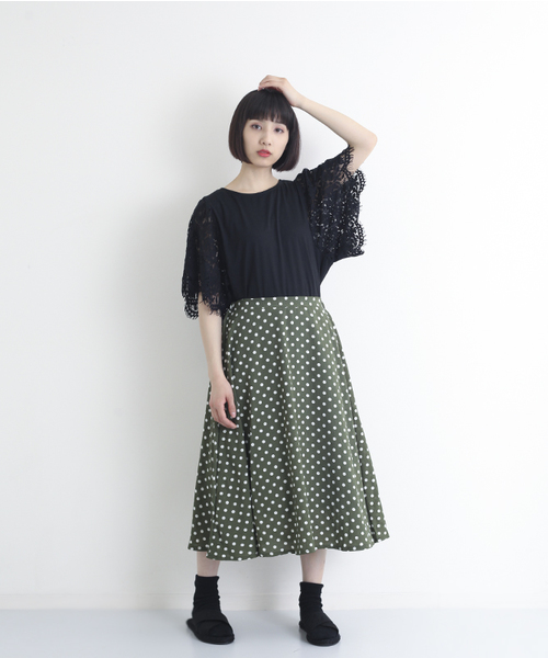 MERLOT（メルロー）の「ドット柄フレアスカート1086（スカート・レディース・ネイビー/ブラック/カーキ・FREE）」の11枚目の写真