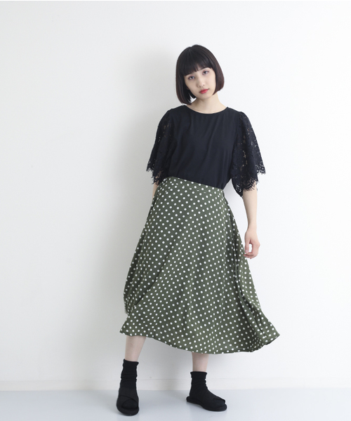 MERLOT（メルロー）の「ドット柄フレアスカート1086（スカート・レディース・ネイビー/ブラック/カーキ・FREE）」の12枚目の写真