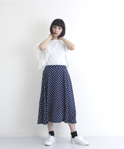 MERLOT（メルロー）の「ドット柄フレアスカート1086（スカート・レディース・ネイビー/ブラック/カーキ・FREE）」の14枚目の写真