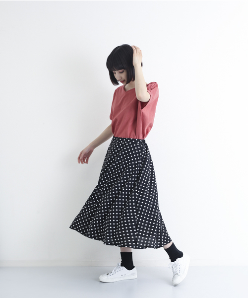 MERLOT（メルロー）の「ドット柄フレアスカート1086（スカート・レディース・ネイビー/ブラック/カーキ・FREE）」の16枚目の写真