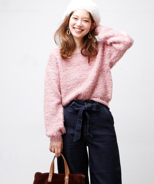 natural couture（ナチュラルクチュール）の「ループ編みプルオーバー（ニット/セーター・レディース・アイボリー/ピンク/ブラック・FREE）」の3枚目の写真