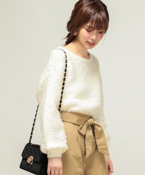 natural couture（ナチュラルクチュール）の「ループ編みプルオーバー（ニット/セーター・レディース・アイボリー/ピンク/ブラック・FREE）」の2枚目の写真