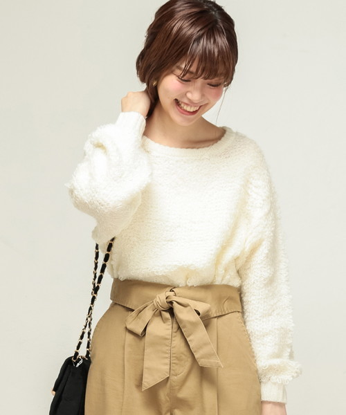 natural couture（ナチュラルクチュール）の「ループ編みプルオーバー（ニット/セーター・レディース・アイボリー/ピンク/ブラック・FREE）」の12枚目の写真