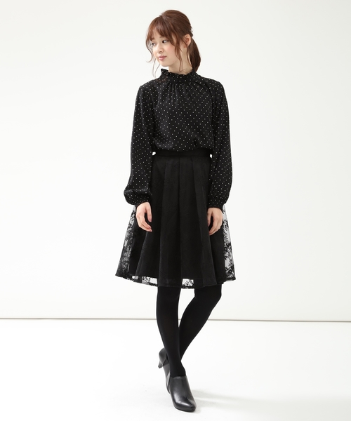 Honeys（ハニーズ）の「【水玉/ドット/無地】ハイネックブラウス（シャツ/ブラウス・レディース・アイボリー/ホワイト系その他/ブラック系その他/ブルー系その他・S/M/L）」の11枚目の写真