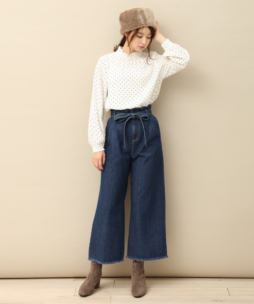 Honeys（ハニーズ）の「【水玉/ドット/無地】ハイネックブラウス（シャツ/ブラウス・レディース・アイボリー/ホワイト系その他/ブラック系その他/ブルー系その他・S/M/L）」の13枚目の写真