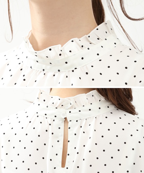 Honeys（ハニーズ）の「【水玉/ドット/無地】ハイネックブラウス（シャツ/ブラウス・レディース・アイボリー/ホワイト系その他/ブラック系その他/ブルー系その他・S/M/L）」の12枚目の写真