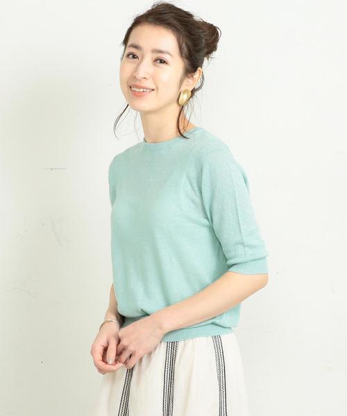BEAUTY&YOUTH UNITED ARROWS(ビューティーアンドユースユナイテッドアローズ)の「BY∴ ウォッシュリネン6分袖ニット -手洗い可能- о(ニット/セーター・レディース・ベージュ/ネイビー/レッド/ライム・FREE)」の2枚目の写真