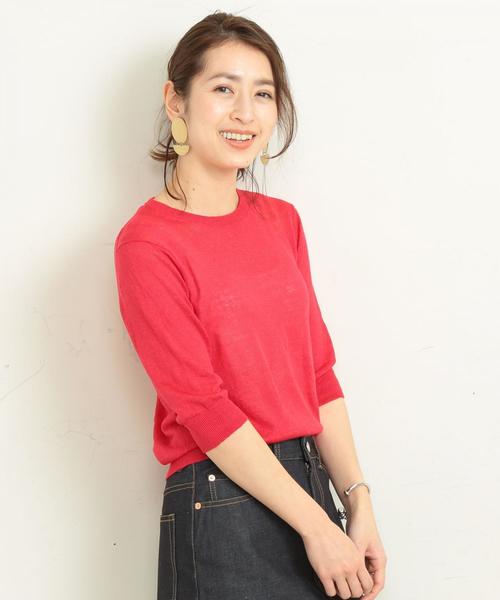 BEAUTY&YOUTH UNITED ARROWS(ビューティーアンドユースユナイテッドアローズ)の「BY∴ ウォッシュリネン6分袖ニット -手洗い可能- о(ニット/セーター・レディース・ベージュ/ネイビー/レッド/ライム・FREE)」の10枚目の写真