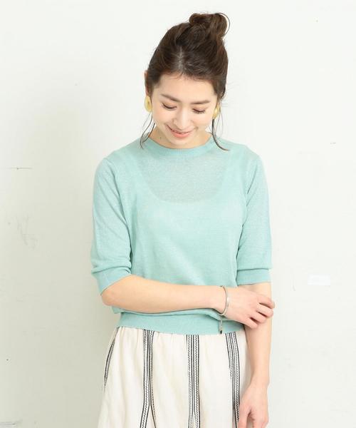 BEAUTY&YOUTH UNITED ARROWS(ビューティーアンドユースユナイテッドアローズ)の「BY∴ ウォッシュリネン6分袖ニット -手洗い可能- о(ニット/セーター・レディース・ベージュ/ネイビー/レッド/ライム・FREE)」の9枚目の写真