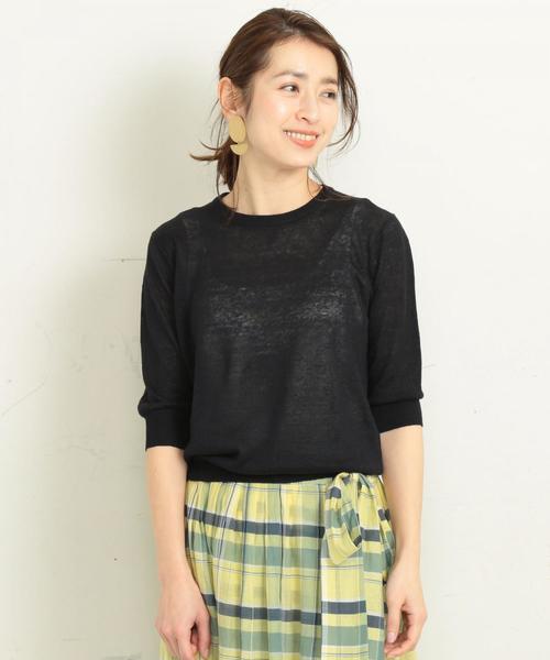 BEAUTY&YOUTH UNITED ARROWS(ビューティーアンドユースユナイテッドアローズ)の「BY∴ ウォッシュリネン6分袖ニット -手洗い可能- о(ニット/セーター・レディース・ベージュ/ネイビー/レッド/ライム・FREE)」の8枚目の写真