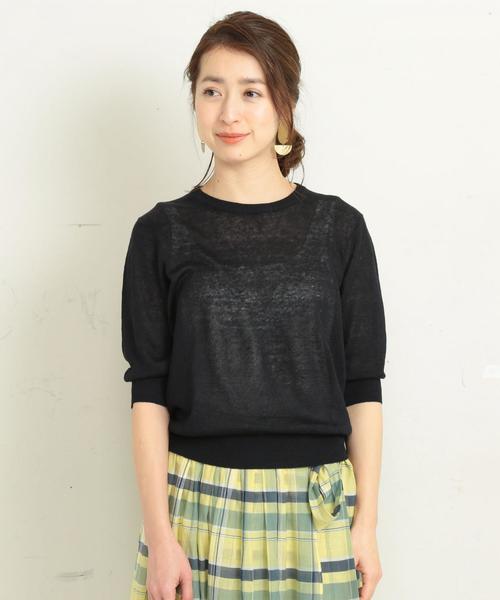 BEAUTY&YOUTH UNITED ARROWS(ビューティーアンドユースユナイテッドアローズ)の「BY∴ ウォッシュリネン6分袖ニット -手洗い可能- о(ニット/セーター・レディース・ベージュ/ネイビー/レッド/ライム・FREE)」の7枚目の写真