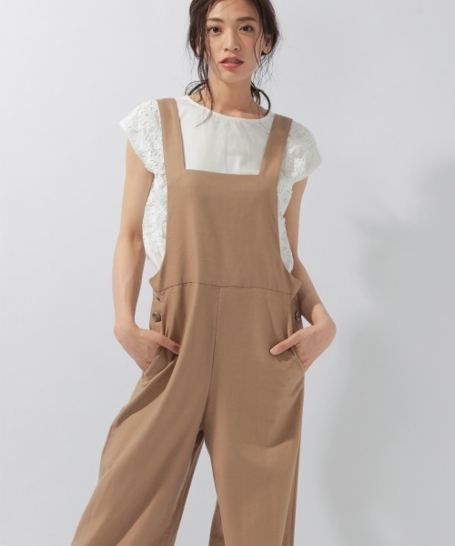 laboratory work（ラボラトリーワーク）の「フロスターツイルサロペット（サロペット/オーバーオール・レディース・ベージュ/ネイビー・MEDIUM）」の2枚目の写真