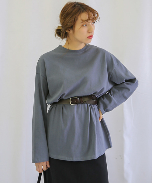 select MOCA（セレクトモカ）の「コットンルーズカットソー/長袖ルーズシルエットプルオーバー（Tシャツ/カットソー・レディース・ホワイト/ブラック/ブルー・FREE）」の3枚目の写真