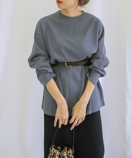 select MOCA（セレクトモカ）の「コットンルーズカットソー/長袖ルーズシルエットプルオーバー（Tシャツ/カットソー・レディース・ホワイト/ブラック/ブルー・FREE）」の4枚目の写真