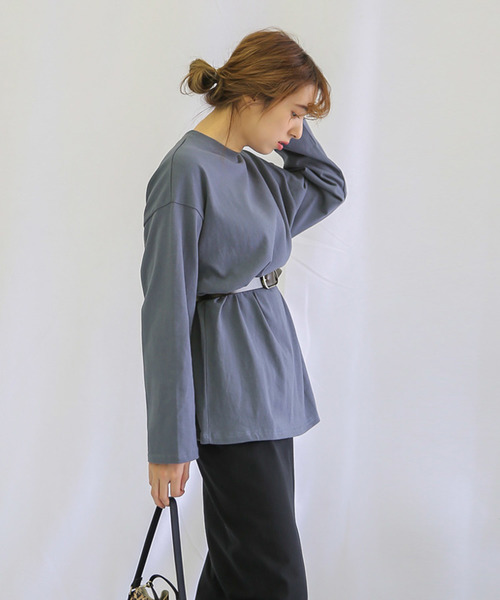 select MOCA（セレクトモカ）の「コットンルーズカットソー/長袖ルーズシルエットプルオーバー（Tシャツ/カットソー・レディース・ホワイト/ブラック/ブルー・FREE）」の6枚目の写真