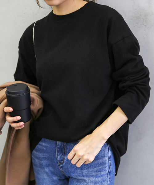 select MOCA（セレクトモカ）の「コットンルーズカットソー/長袖ルーズシルエットプルオーバー（Tシャツ/カットソー・レディース・ホワイト/ブラック/ブルー・FREE）」の11枚目の写真