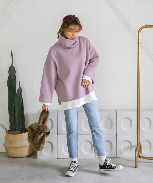 select MOCA（セレクトモカ）の「コットンルーズカットソー/長袖ルーズシルエットプルオーバー（Tシャツ/カットソー・レディース・ホワイト/ブラック/ブルー・FREE）」の20枚目の写真