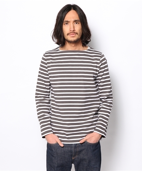 SHIPS（シップス）の「LEMINOR: マリンボーダー バスクシャツ（Tシャツ/カットソー・メンズ・グレー/パープル/ネイビー/チャコールグレー・SMALL/MEDIUM/LARGE/X-SMALL）」の3枚目の写真