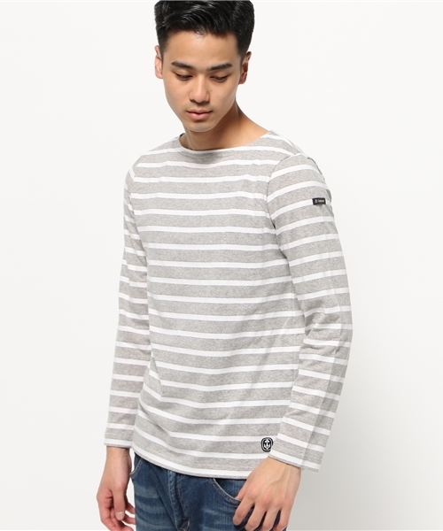 SHIPS（シップス）の「LEMINOR: マリンボーダー バスクシャツ（Tシャツ/カットソー・メンズ・グレー/パープル/ネイビー/チャコールグレー・SMALL/MEDIUM/LARGE/X-SMALL）」の2枚目の写真