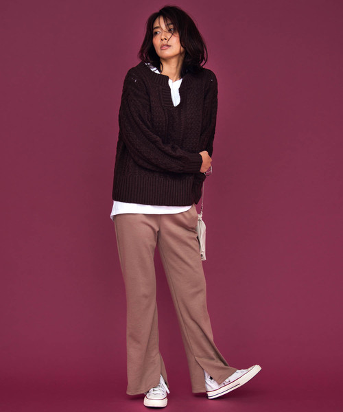 Aunt Marie's（アントマリーズ）の「AUNT MARIE'S キーネックケーブルニット（ニット/セーター・レディース・ライトブルー/ベージュ/ブラウン/グリーン/ナチュラル・FREE）」の15枚目の写真