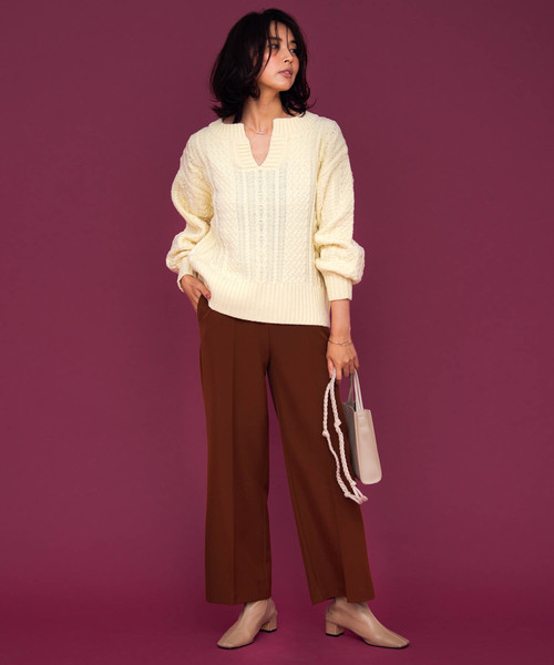 Aunt Marie's（アントマリーズ）の「AUNT MARIE'S キーネックケーブルニット（ニット/セーター・レディース・ライトブルー/ベージュ/ブラウン/グリーン/ナチュラル・FREE）」の20枚目の写真