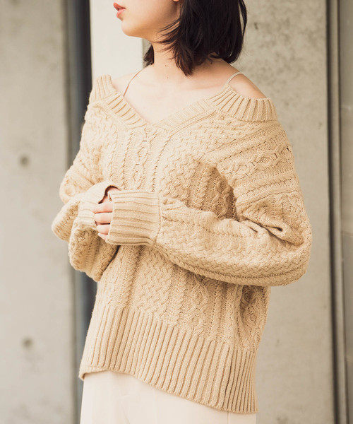 Aunt Marie's（アントマリーズ）の「AUNT MARIE'S キーネックケーブルニット（ニット/セーター・レディース・ライトブルー/ベージュ/ブラウン/グリーン/ナチュラル・FREE）」の21枚目の写真