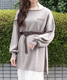 PairPair | 胸刺繍ミラノリブニット配色ベルト付きチュニック(ニット/セーター)